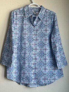 croft & barrow Blue and Teal Geometric Button-Down Shirt